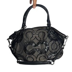 Coach Madison Sophia Sequin Op Art Satchel – Black/Gunmetal (Style 18940)
